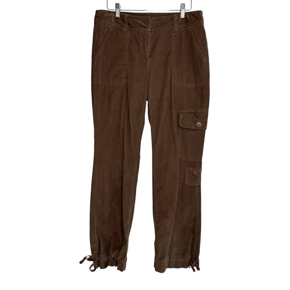 J. Jill Utility Cargo Pants Drawstring‎ Hem Size 8 Brown Corduroy Stretch